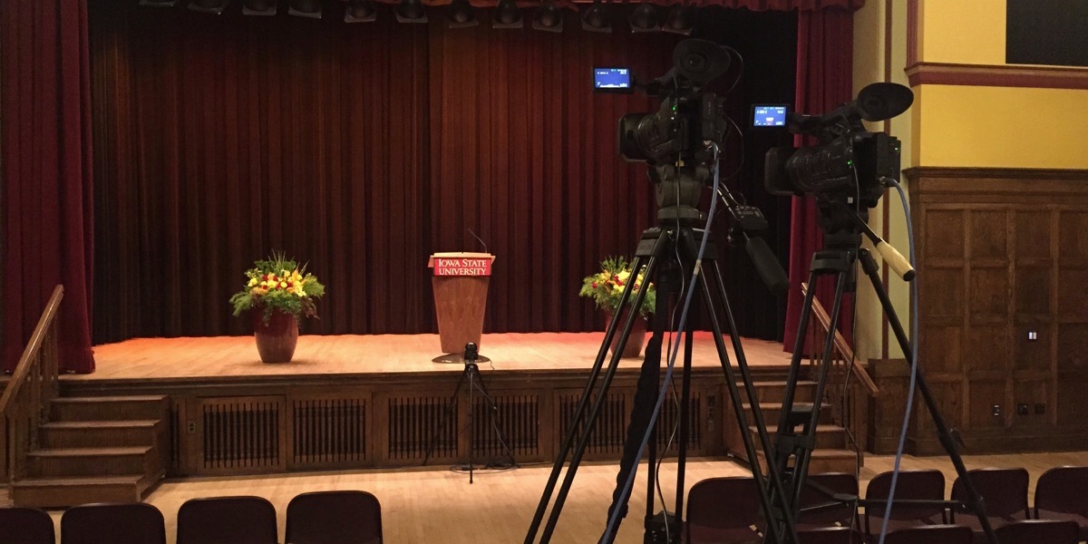 The stage is set to record and stream the President’s State of the University Address.